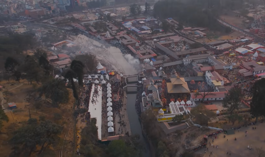 Pashupatinath temple and complex area drone view